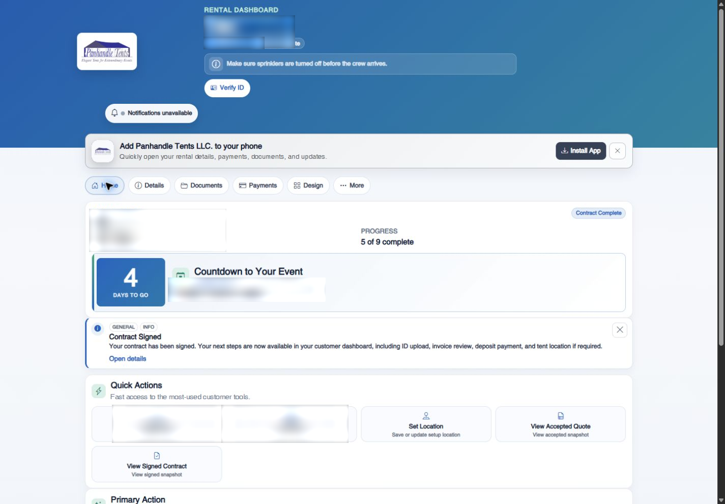 Tenant-branded RentalTrack Customer Dashboard